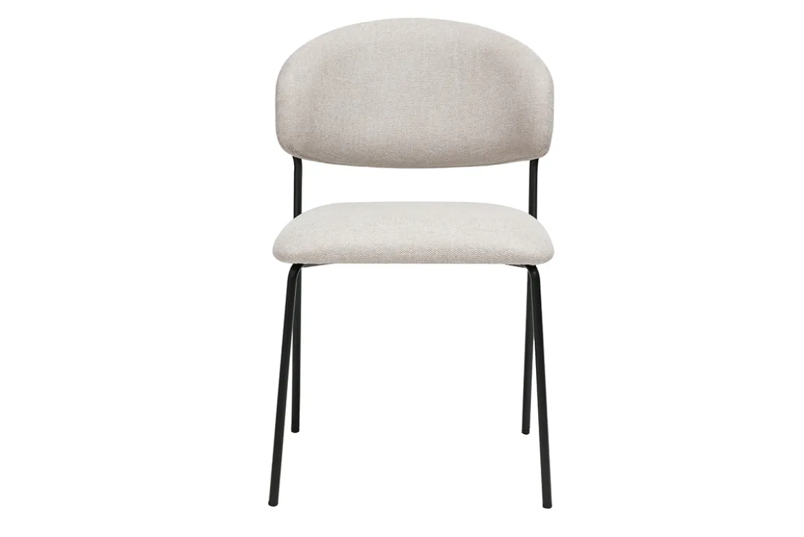 Chaises en tissu effet velours texturé beige et métal noir (lot de 2) BENTA