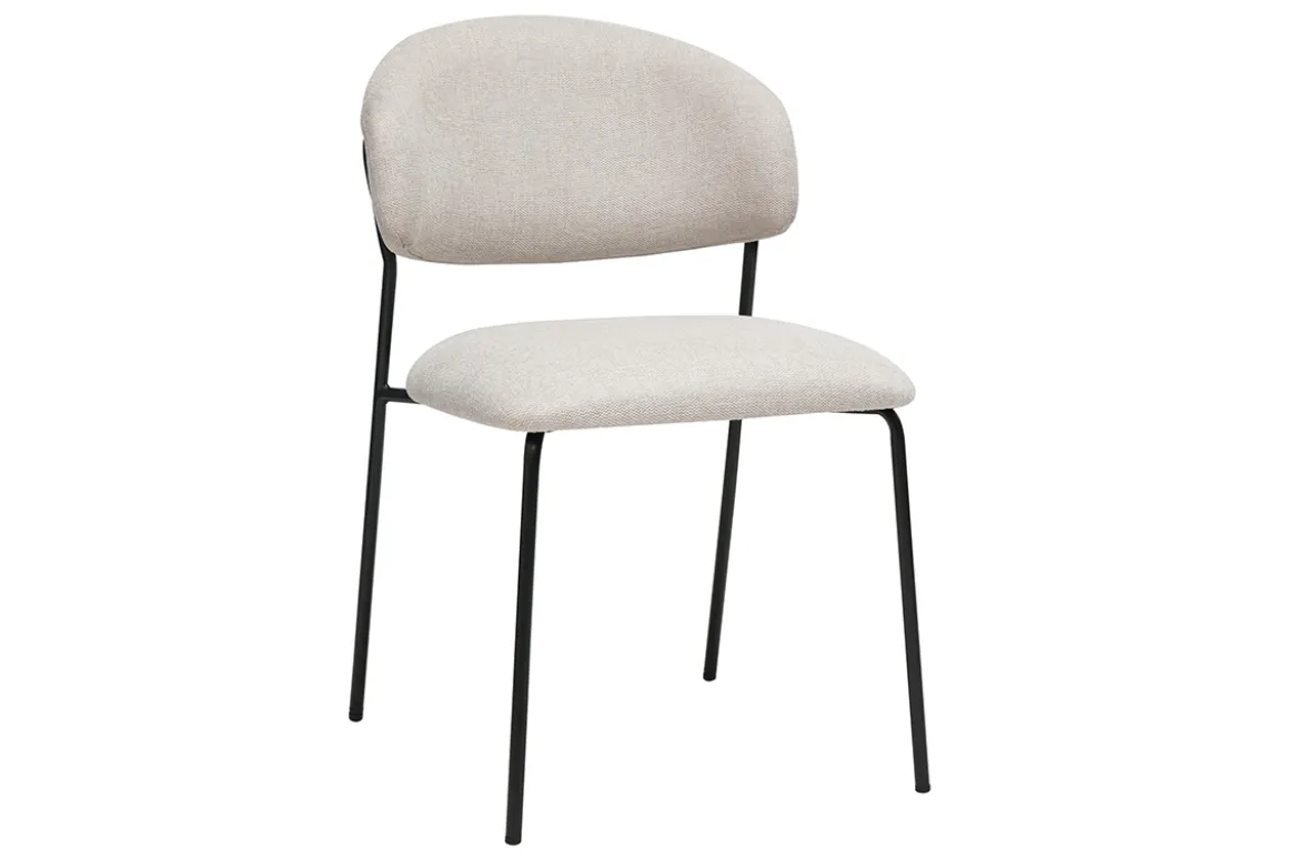 Chaises en tissu effet velours texturé beige et métal noir (lot de 2) BENTA