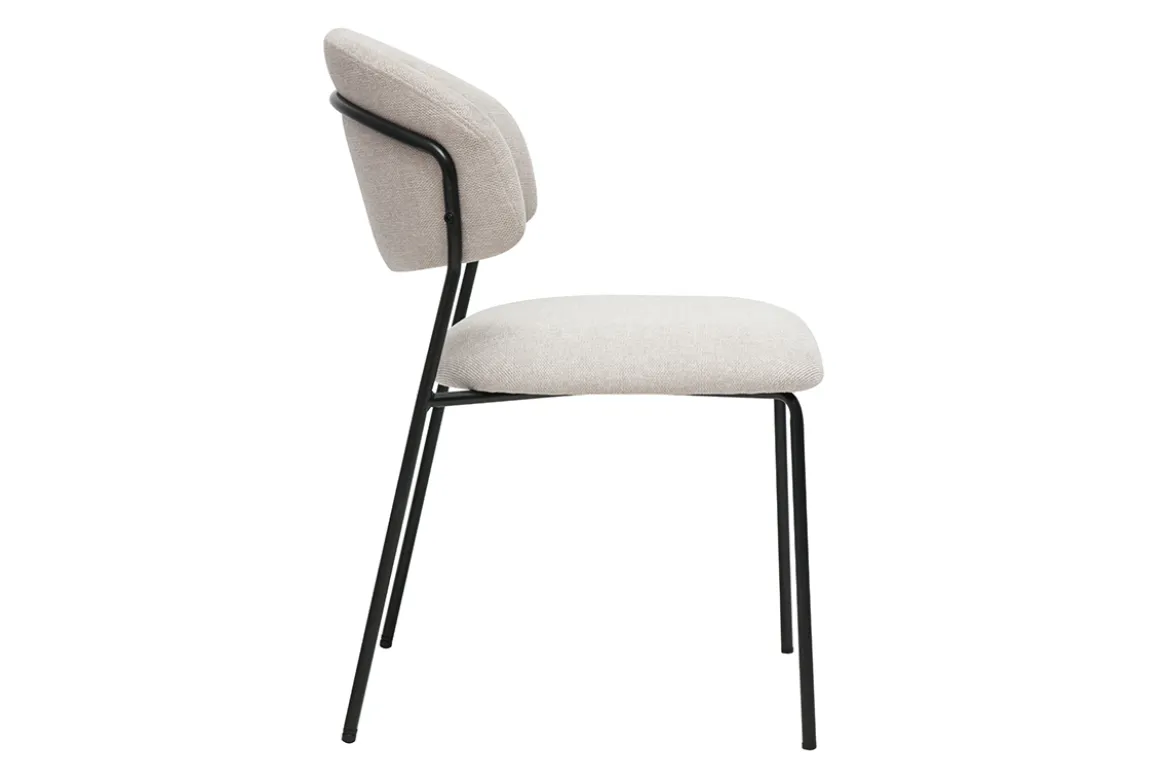 Chaises en tissu effet velours texturé beige et métal noir (lot de 2) BENTA