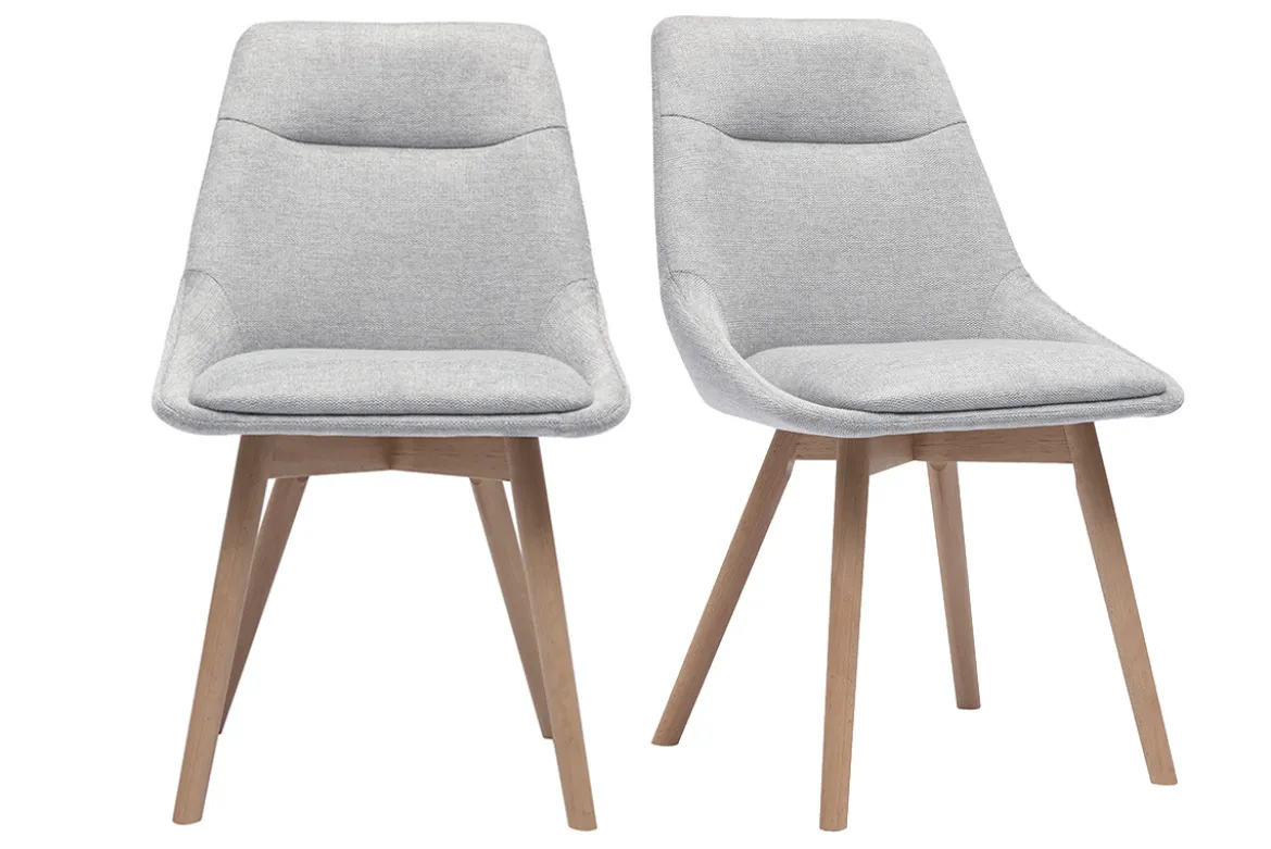Chaises en tissu effet velours texturé gris clair et bois clair (lot de 2) ALESS