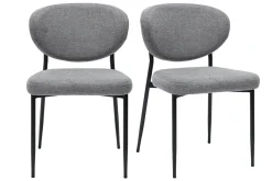 Chaises en tissu effet velours texturé gris et métal noir (lot de 2) BREKA