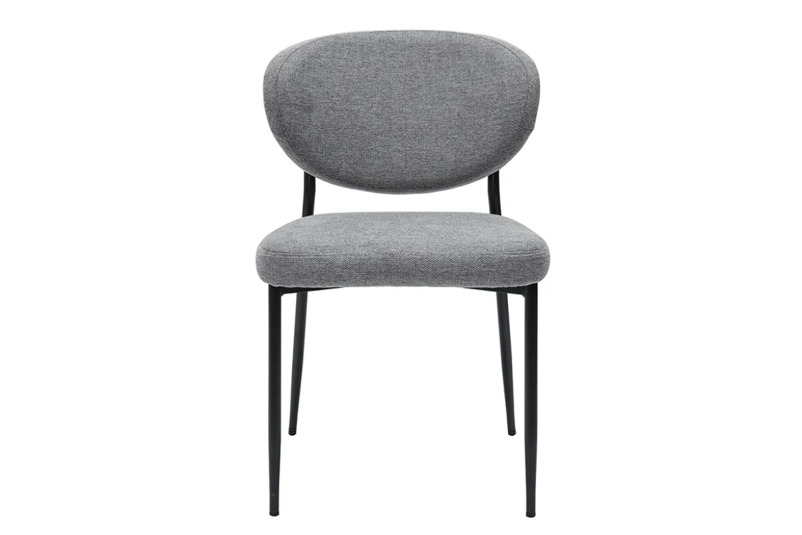 Chaises en tissu effet velours texturé gris et métal noir (lot de 2) BREKA