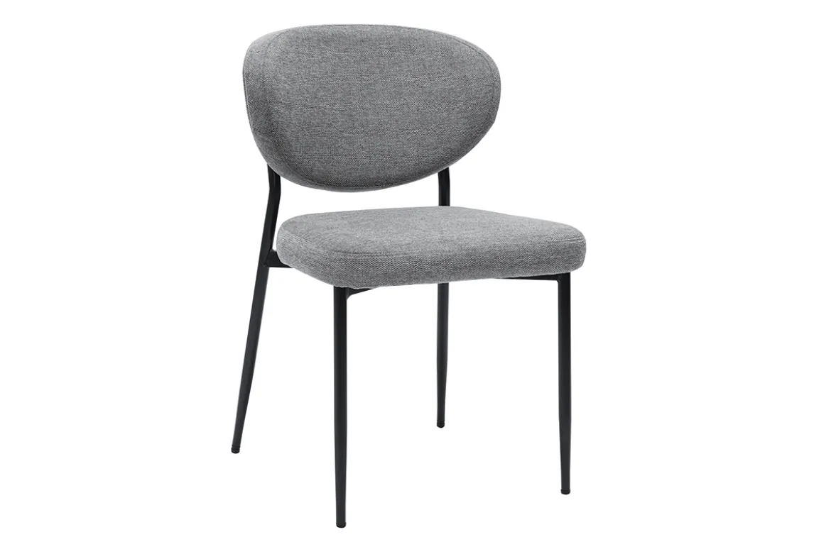 Chaises en tissu effet velours texturé gris et métal noir (lot de 2) BREKA