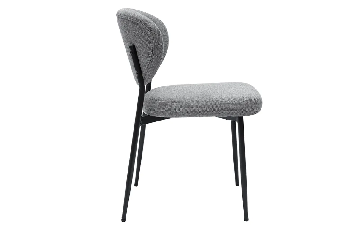 Chaises en tissu effet velours texturé gris et métal noir (lot de 2) BREKA