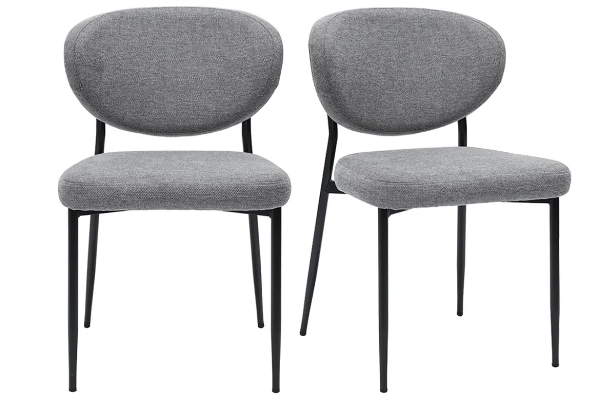 Chaises en tissu effet velours texturé gris et métal noir (lot de 2) BREKA