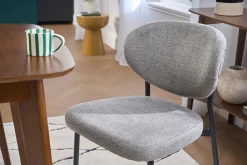 Chaises en tissu effet velours texturé gris et métal noir (lot de 2) BREKA