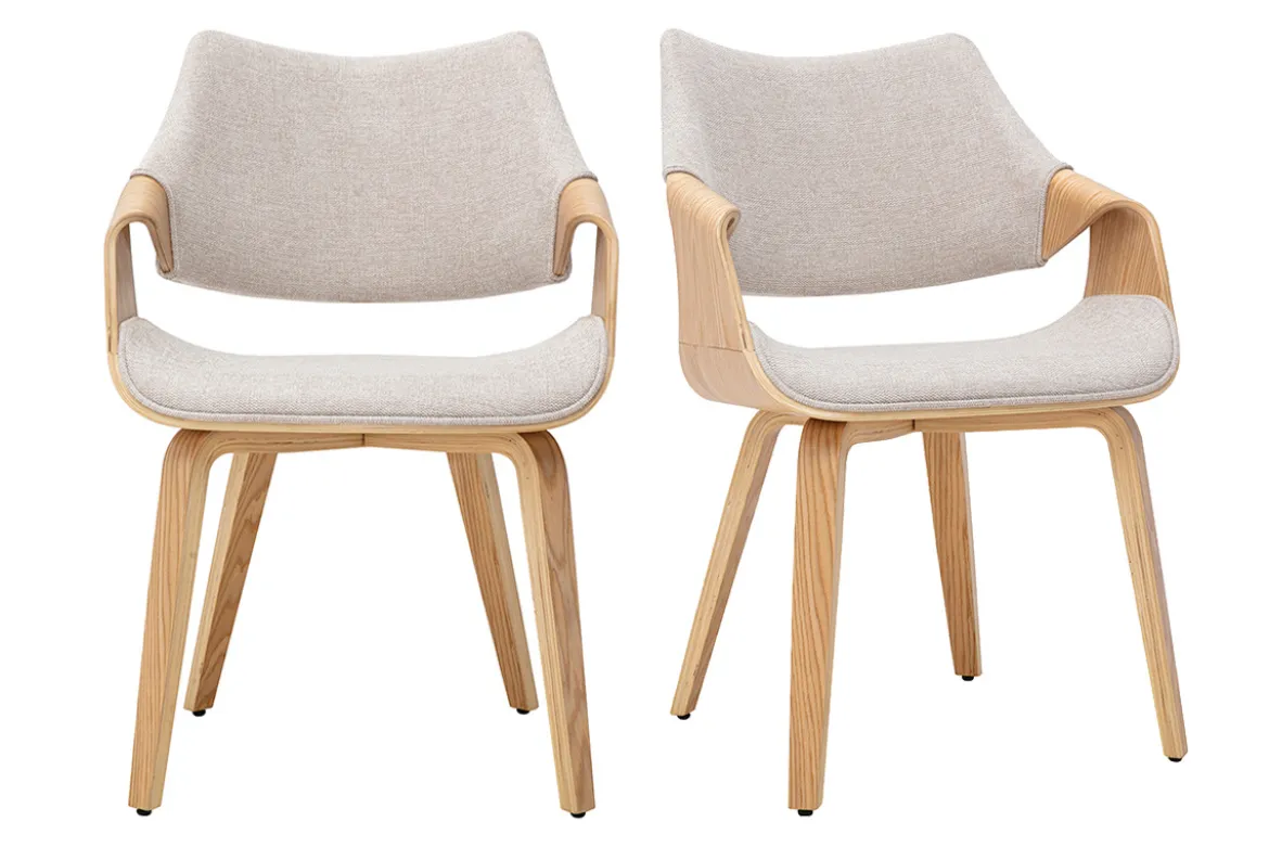 Chaises en tissu effet velours texturé beige et bois clair (lot de 2) SEVAN