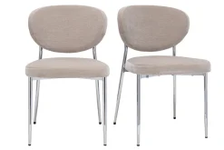 Chaises en tissu effet velours taupe et métal chromé (lot de 2) BREKA