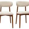 Chaises en tissu effet velours texturé beige et bois foncé noyer (lot de 2) SIAME