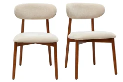 Chaises en tissu effet velours texturé beige et bois foncé noyer (lot de 2) SIAME