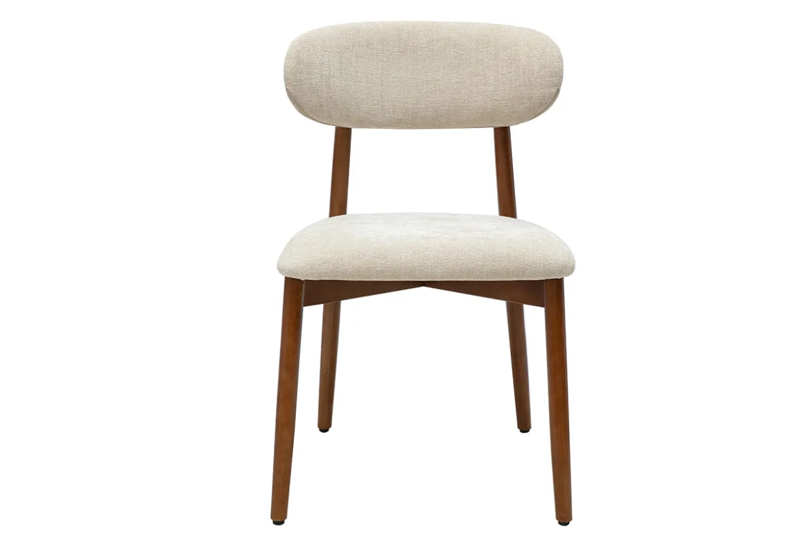 Chaises en tissu effet velours texturé beige et bois foncé noyer (lot de 2) SIAME