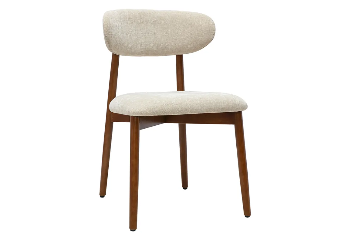 Chaises en tissu effet velours texturé beige et bois foncé noyer (lot de 2) SIAME