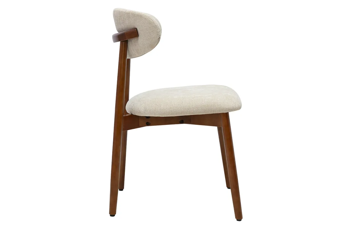 Chaises en tissu effet velours texturé beige et bois foncé noyer (lot de 2) SIAME