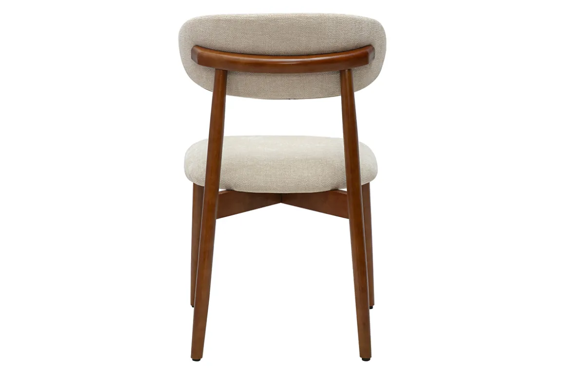 Chaises en tissu effet velours texturé beige et bois foncé noyer (lot de 2) SIAME