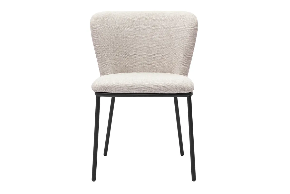 Chaises en tissu effet velours texturé beige et métal noir (lot de 2) LISOR