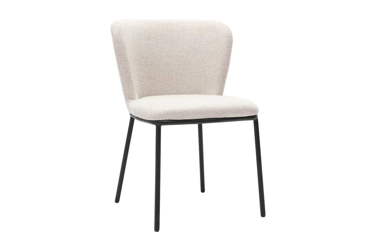Chaises en tissu effet velours texturé beige et métal noir (lot de 2) LISOR