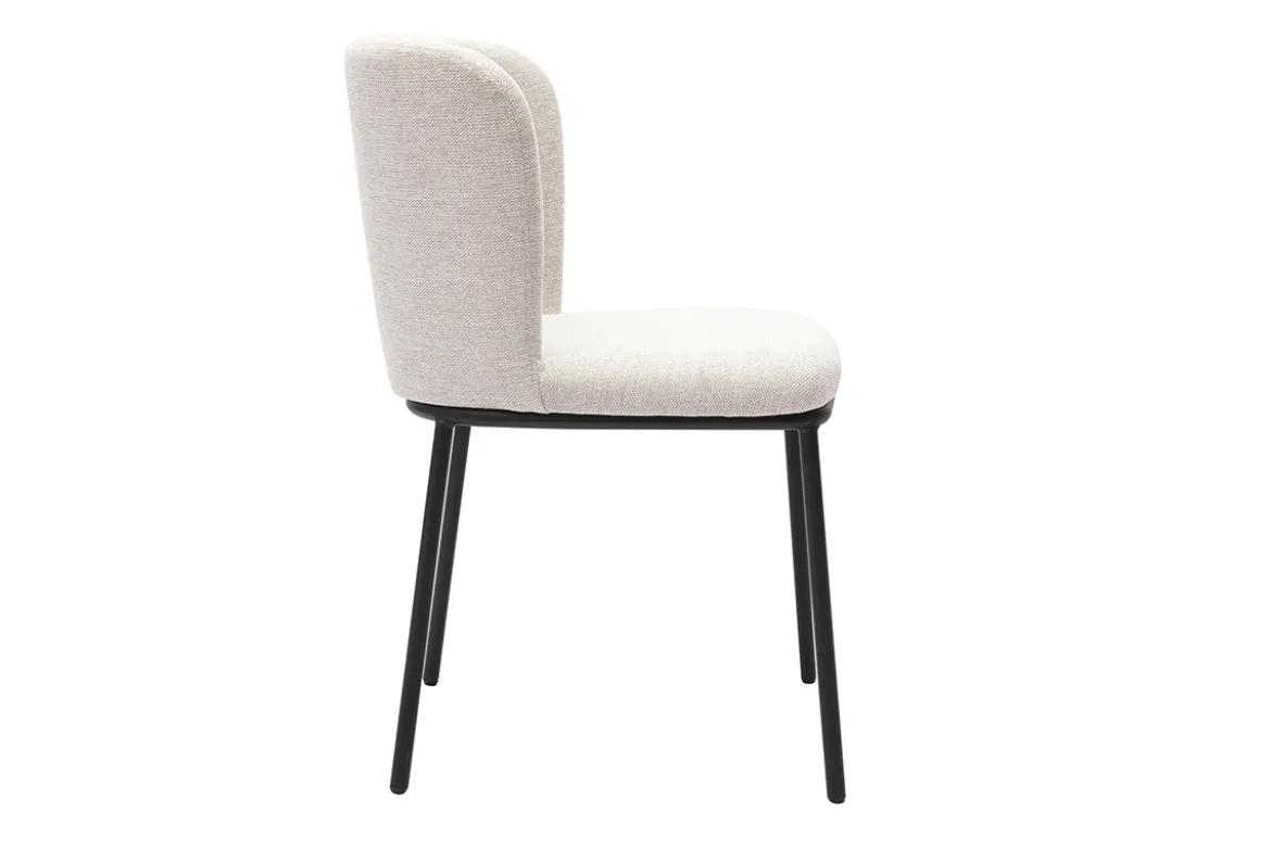 Chaises en tissu effet velours texturé beige et métal noir (lot de 2) LISOR