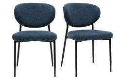 Chaises en tissu effet velours texturé bleu foncé et métal noir (lot de 2) BREKA