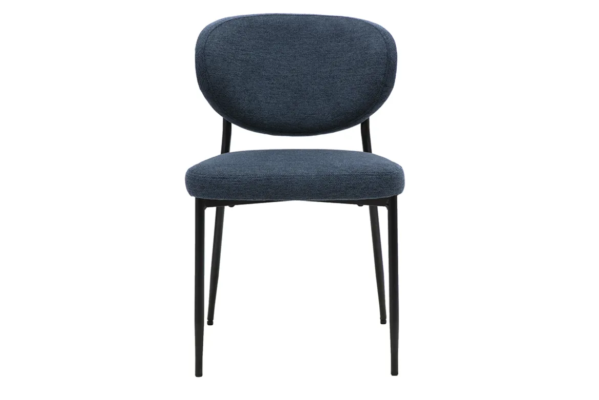 Chaises en tissu effet velours texturé bleu foncé et métal noir (lot de 2) BREKA