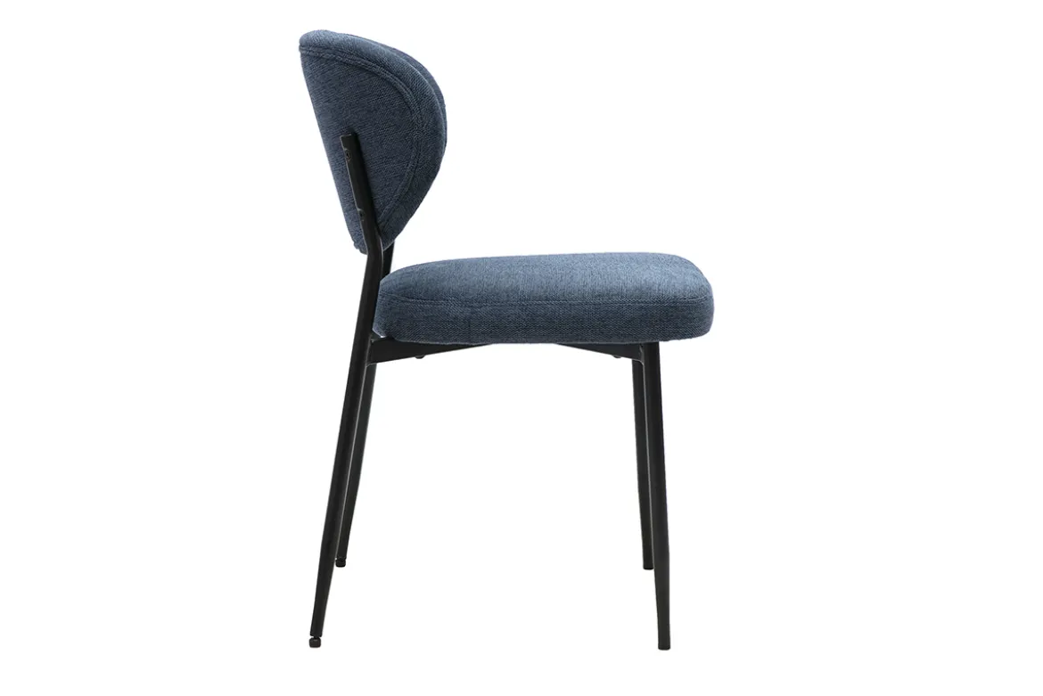 Chaises en tissu effet velours texturé bleu foncé et métal noir (lot de 2) BREKA