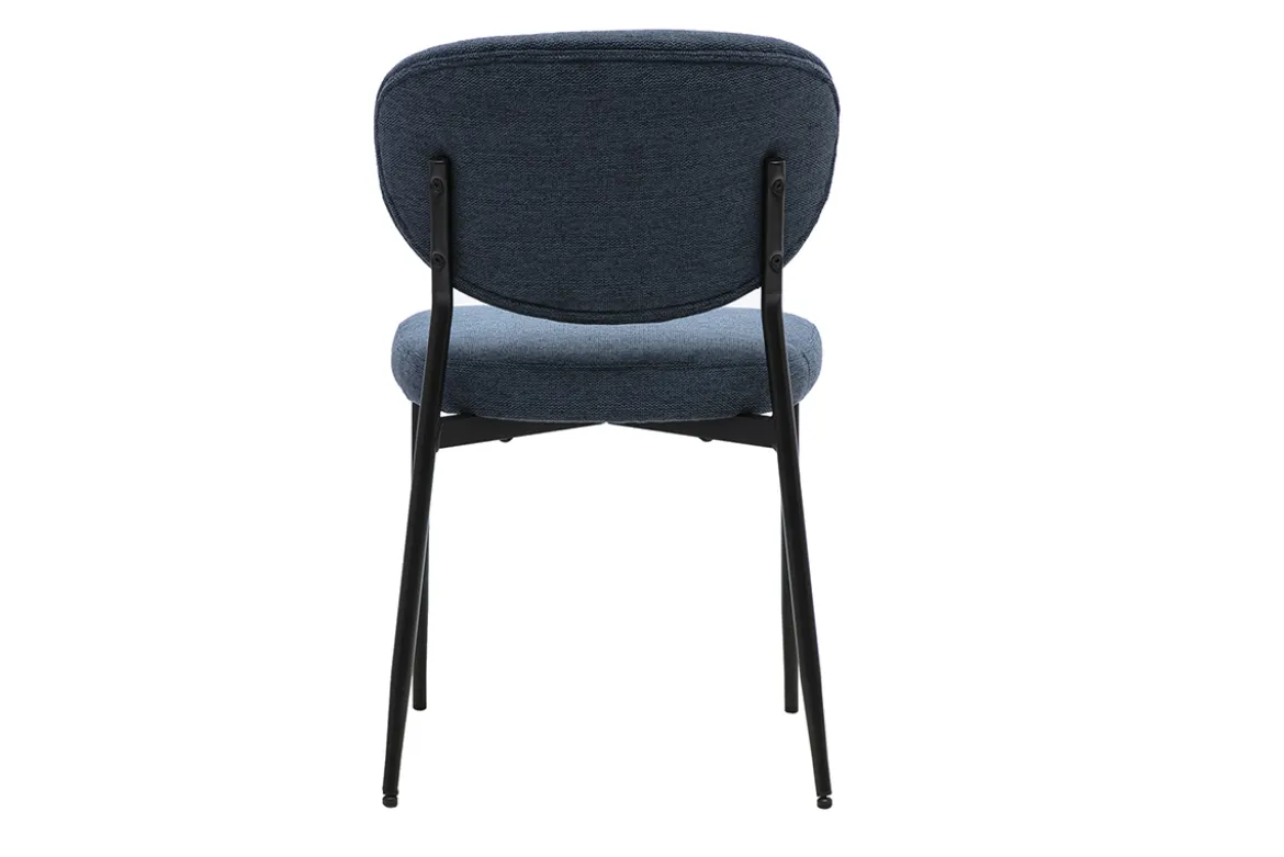 Chaises en tissu effet velours texturé bleu foncé et métal noir (lot de 2) BREKA