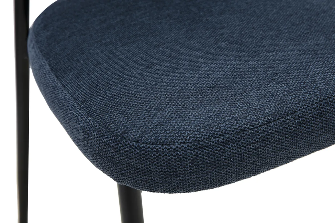 Chaises en tissu effet velours texturé bleu foncé et métal noir (lot de 2) BREKA