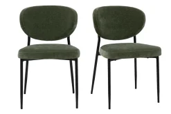 Chaises en tissu effet velours vert kaki et métal noir (lot de 2) BREKA