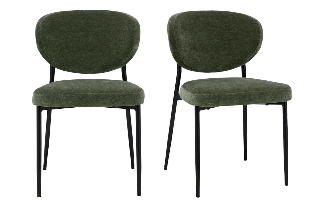 Chaises en tissu effet velours vert kaki et métal noir (lot de 2) BREKA