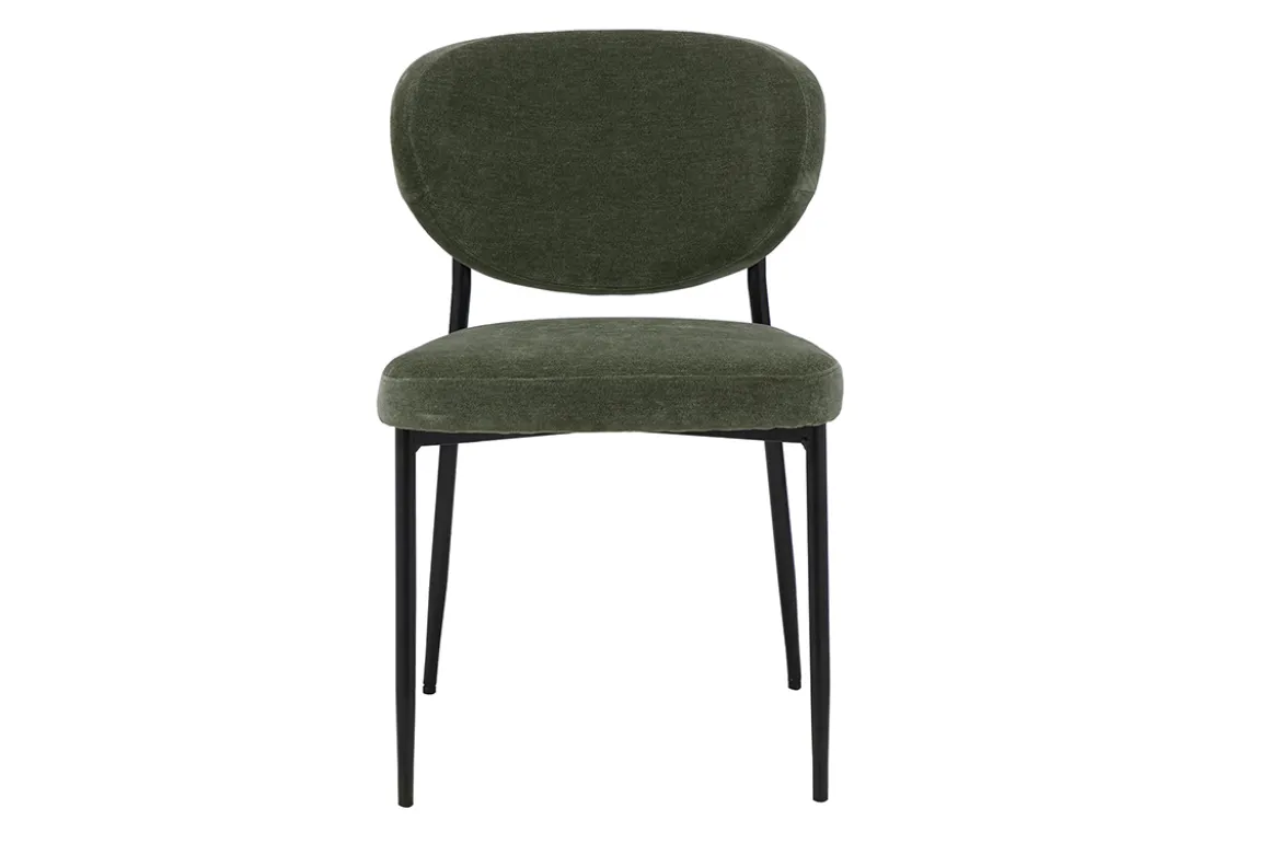 Chaises en tissu effet velours vert kaki et métal noir (lot de 2) BREKA
