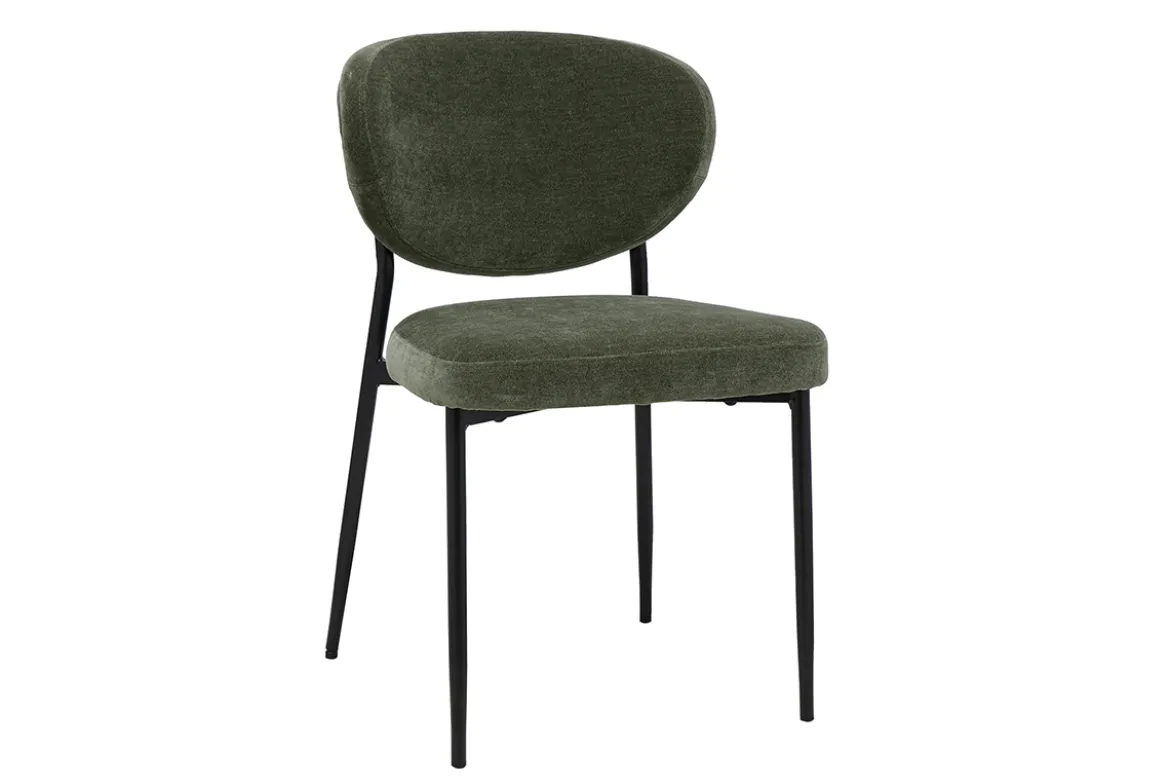 Chaises en tissu effet velours vert kaki et métal noir (lot de 2) BREKA