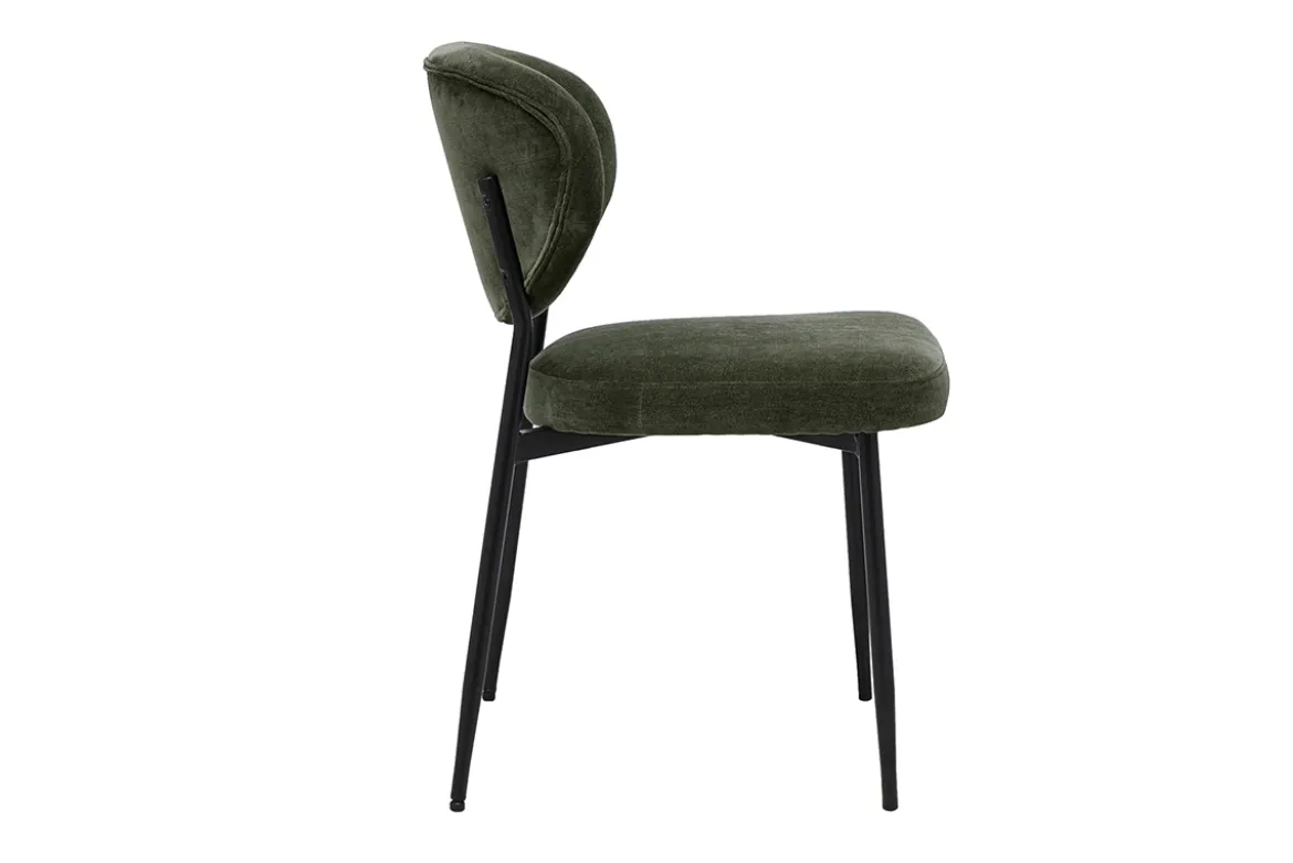 Chaises en tissu effet velours vert kaki et métal noir (lot de 2) BREKA
