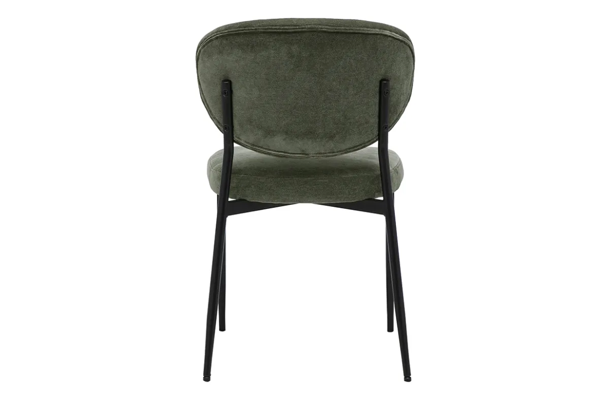 Chaises en tissu effet velours vert kaki et métal noir (lot de 2) BREKA