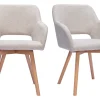 Chaises en tissu effet velours texturé beige et bois clair (lot de 2) LAURETTE