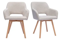 Chaises en tissu effet velours texturé beige et bois clair (lot de 2) LAURETTE