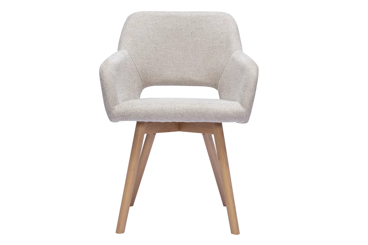 Chaises en tissu effet velours texturé beige et bois clair (lot de 2) LAURETTE