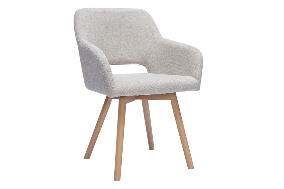 Chaises en tissu effet velours texturé beige et bois clair (lot de 2) LAURETTE