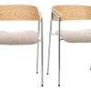Chaises en tissu effet velours texturé taupe, bois clair et métal chromé (lot de 2) FANELY