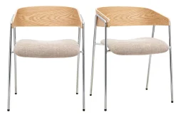 Chaises en tissu effet velours texturé taupe, bois clair et métal chromé (lot de 2) FANELY