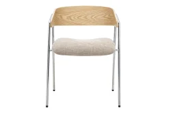 Chaises en tissu effet velours texturé taupe, bois clair et métal chromé (lot de 2) FANELY