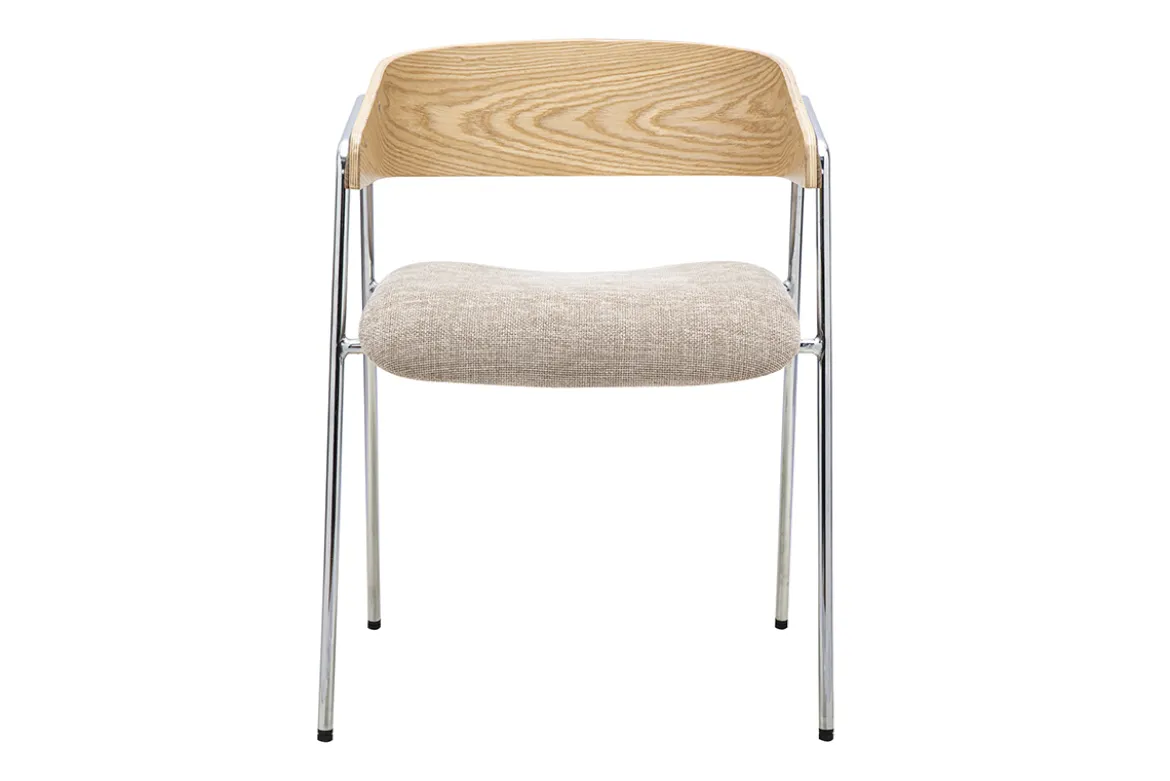 Chaises en tissu effet velours texturé taupe, bois clair et métal chromé (lot de 2) FANELY