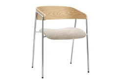 Chaises en tissu effet velours texturé taupe, bois clair et métal chromé (lot de 2) FANELY