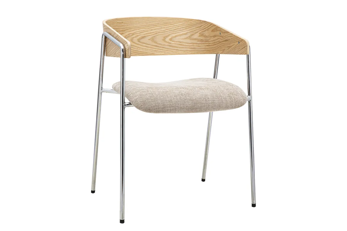 Chaises en tissu effet velours texturé taupe, bois clair et métal chromé (lot de 2) FANELY