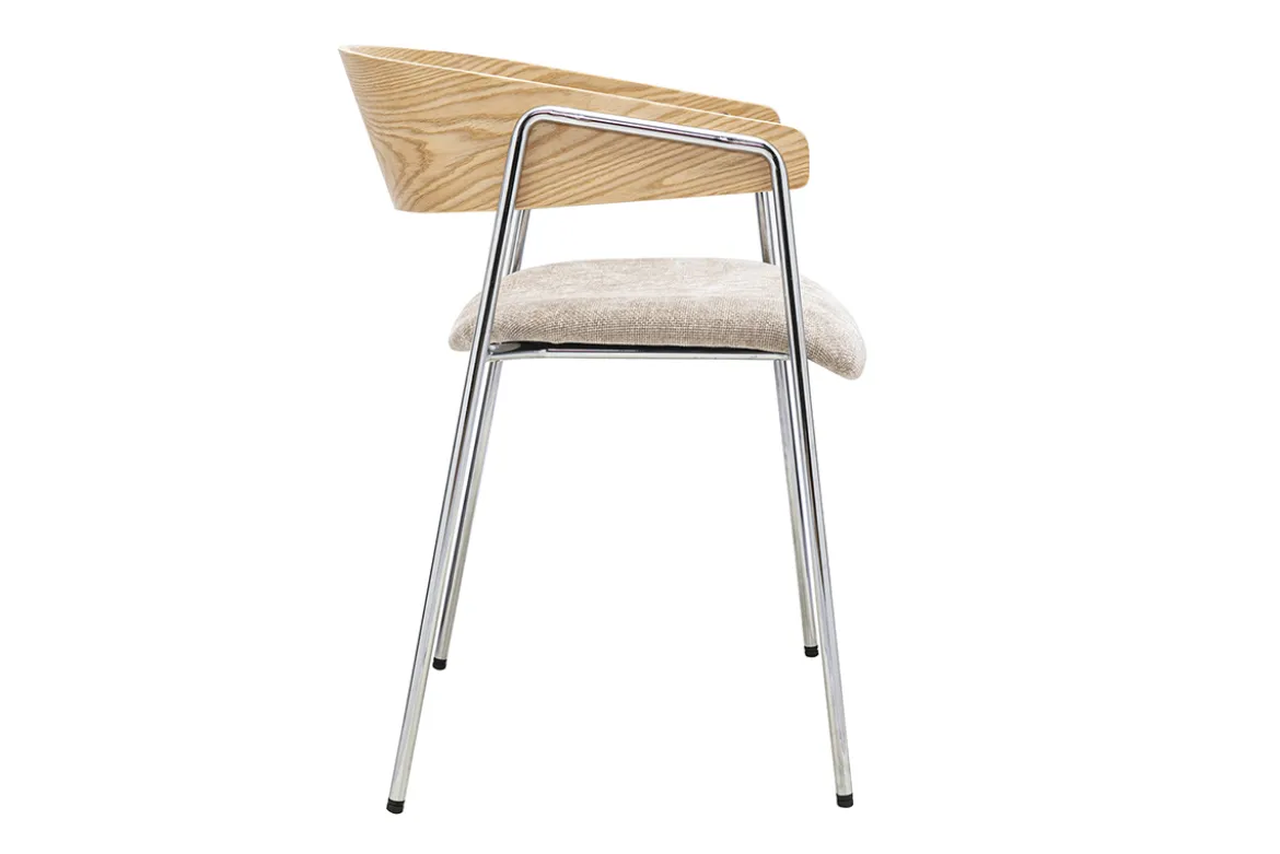 Chaises en tissu effet velours texturé taupe, bois clair et métal chromé (lot de 2) FANELY