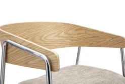 Chaises en tissu effet velours texturé taupe, bois clair et métal chromé (lot de 2) FANELY