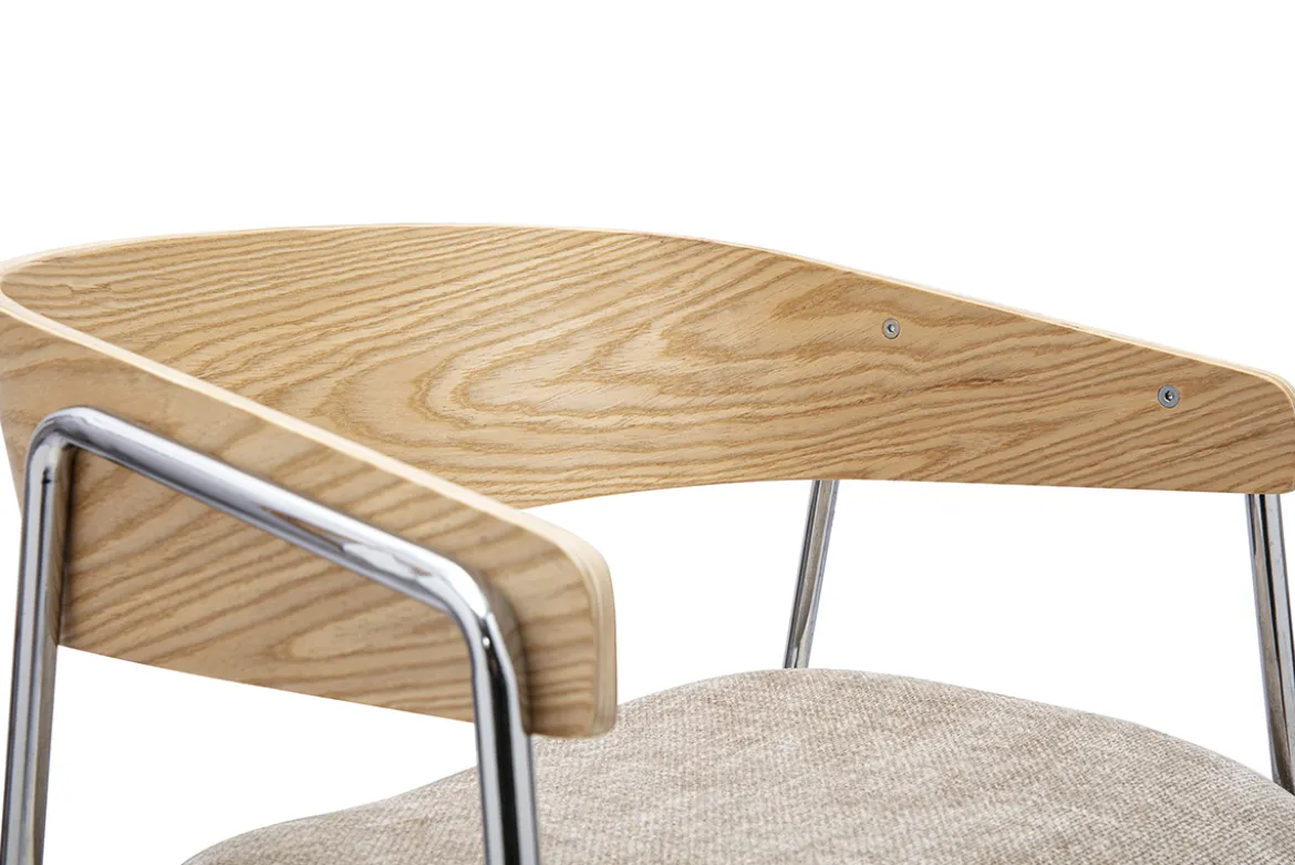 Chaises en tissu effet velours texturé taupe, bois clair et métal chromé (lot de 2) FANELY