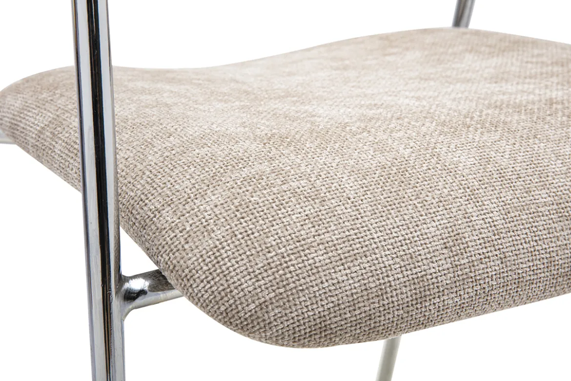 Chaises en tissu effet velours texturé taupe, bois clair et métal chromé (lot de 2) FANELY