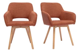 Chaises en tissu effet velours texturé terre brûlée et bois clair (lot de 2) LAURETTE