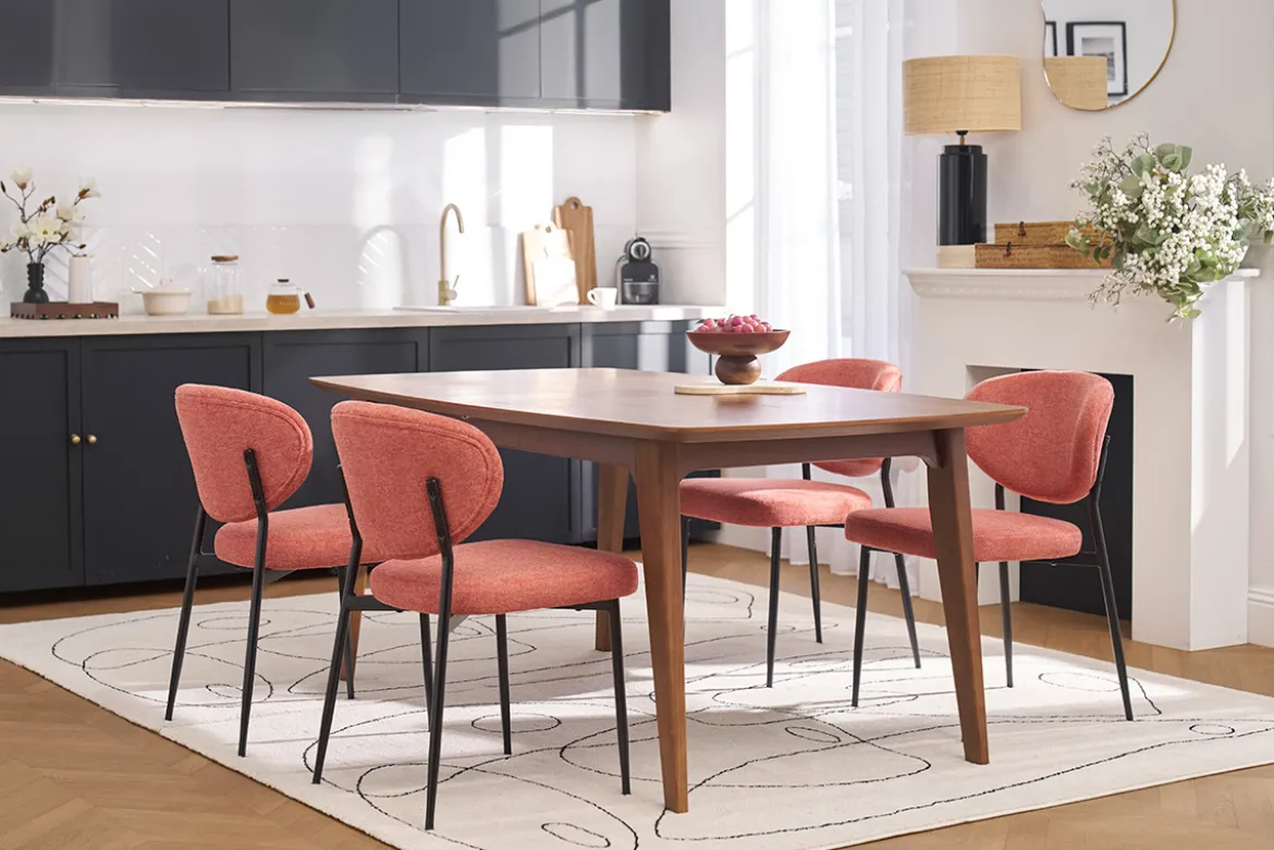 Chaises en tissu effet velours texturé terracotta et métal noir (lot de 2) BREKA
