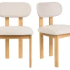 Chaises en tissu effet velours texturé beige et bois clair frêne (lot de 2) NORMI