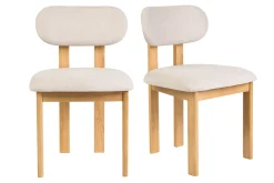 Chaises en tissu effet velours texturé beige et bois clair frêne (lot de 2) NORMI
